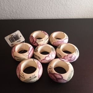 Audrey Handpainted Wooden Napkin Rings Set of 7